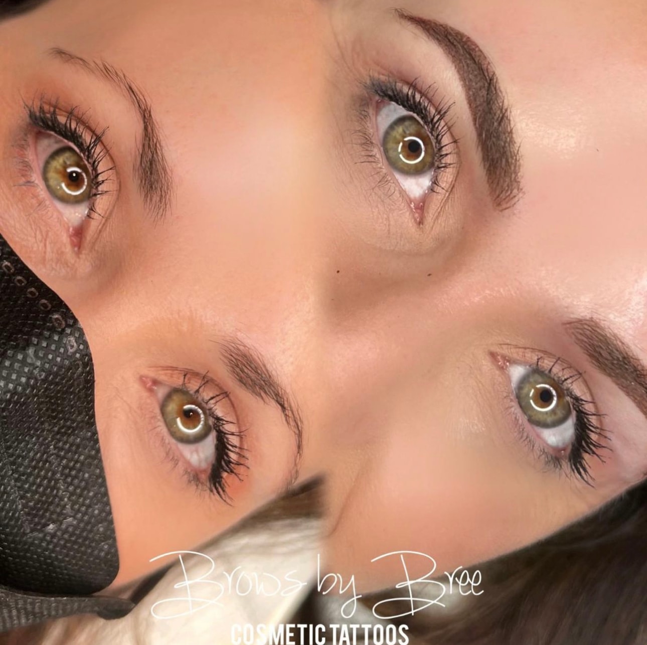 Powder brows before and after — four panel progression — Brows By Bree